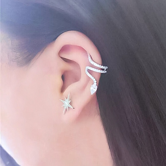 ⚜️[𝟯𝟬%𝗢𝗙𝗙|𝗯𝘂𝗻𝗱𝗹𝗲𝘀 𝟯+]⚜️CZ Rhodium Snake Cuff Earring NEW - Picture 7 of 12